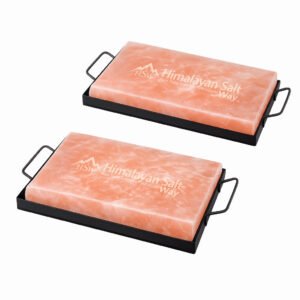 Himalayan Pink Salt Block Set pack of 2 with Steel Tray 12x8x1.5 Cooking Plate