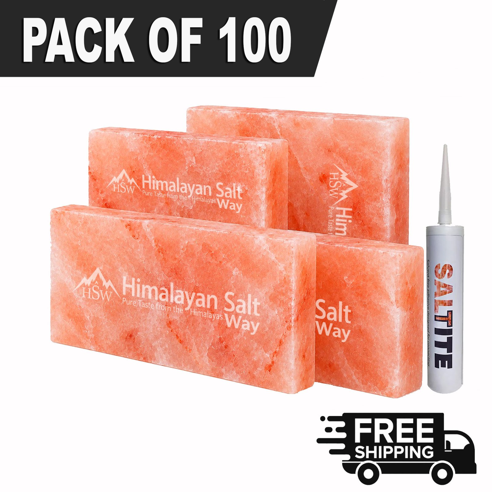 Himalayan Pink Salt Tiles 8x4x1 Pack of 100 | With 3 Salt Adhesive