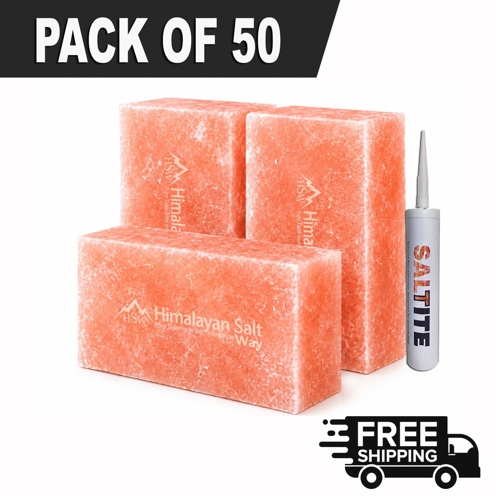 Himalayan Pink Salt Bricks Pack of 50 with Adhesive for Salt Walls