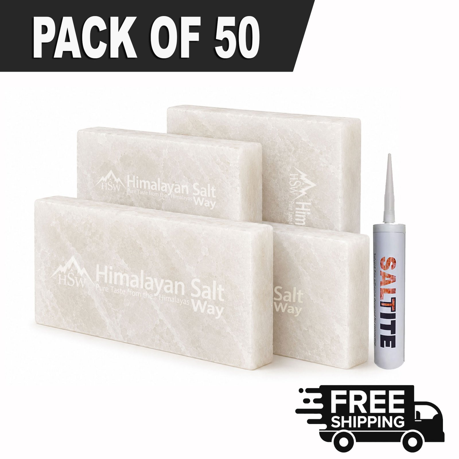 Himalayan White Salt Tiles 8x4x1 Pack of 50 | With 2 Free Salt Adhesive