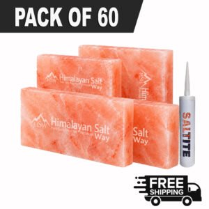 Himalayan Pink Salt Tiles 8x4x1 Pack of 60 | With 10 Free Salt Adhesive