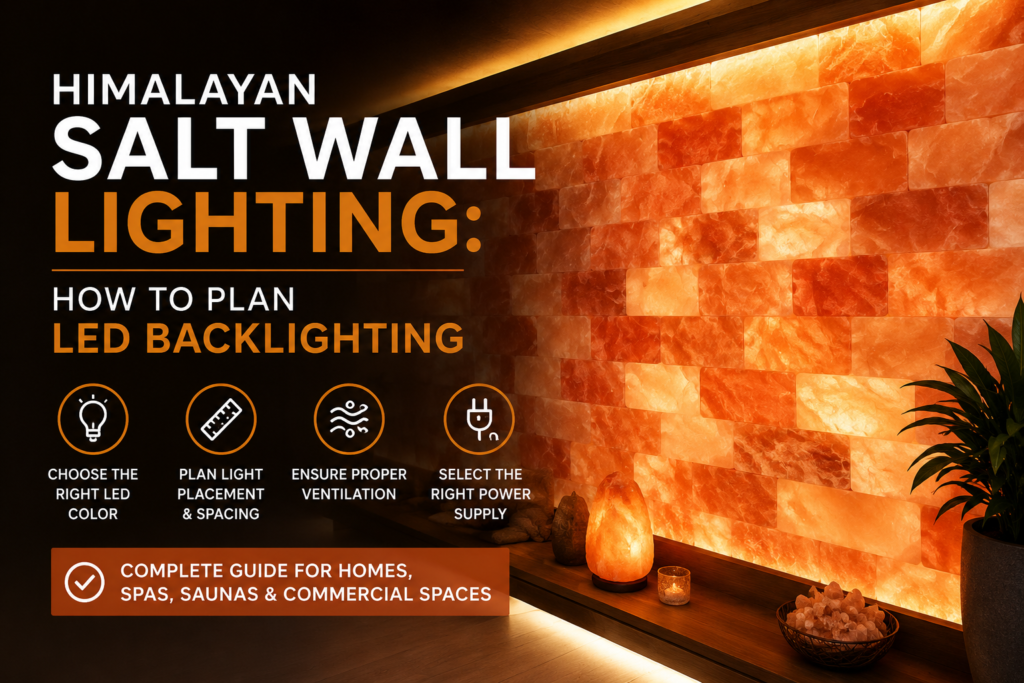 Himalayan salt wall lighting with warm LED backlighting