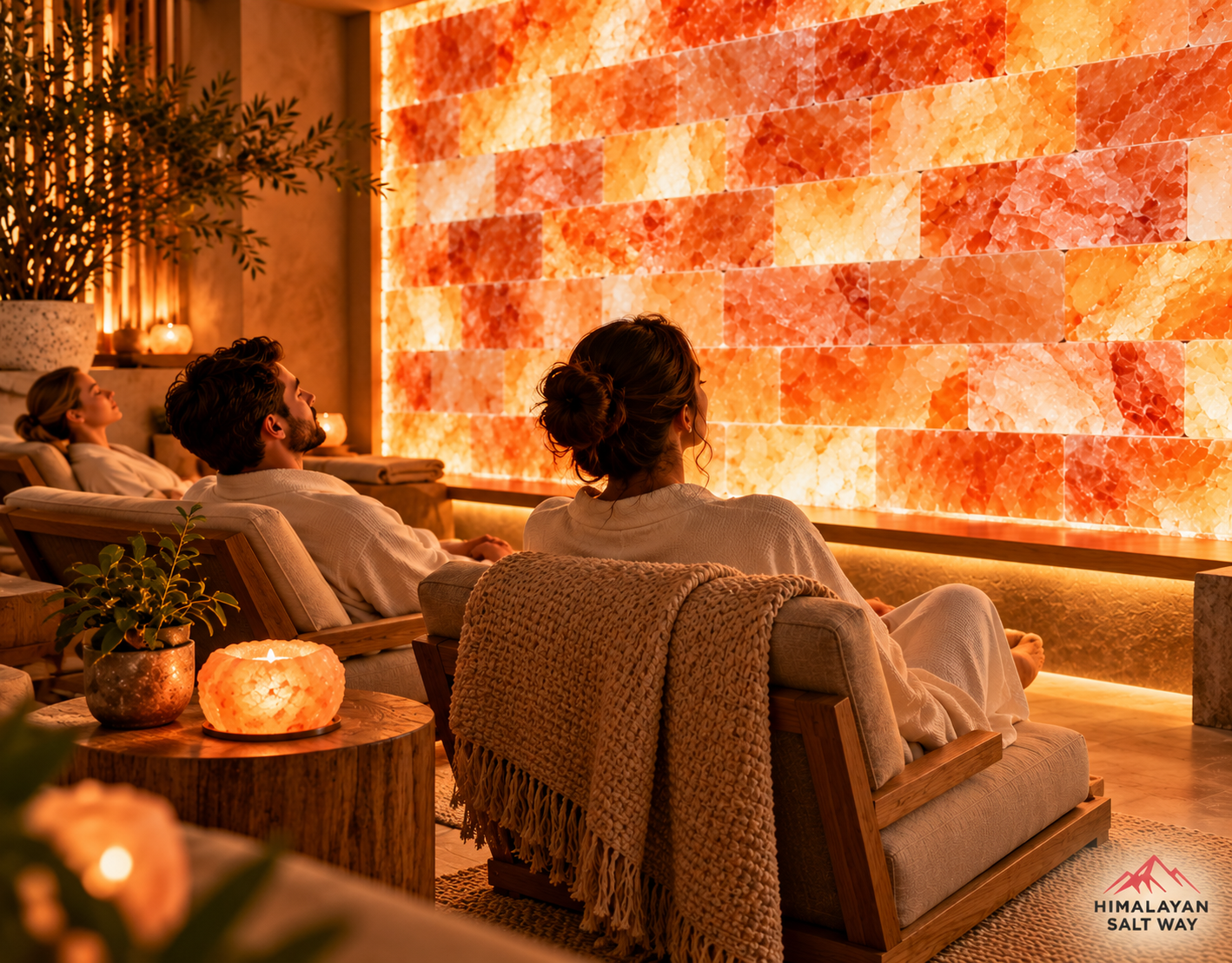 Himalayan salt wall benefits in a relaxing wellness room