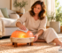 Salt foot dome cleaning with a dry microfiber cloth by a woman at home